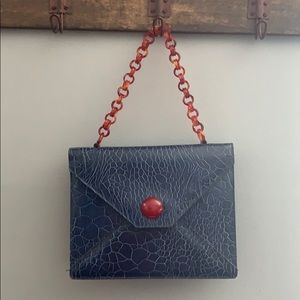 Vintage blue croc embossed leather Envelope purse